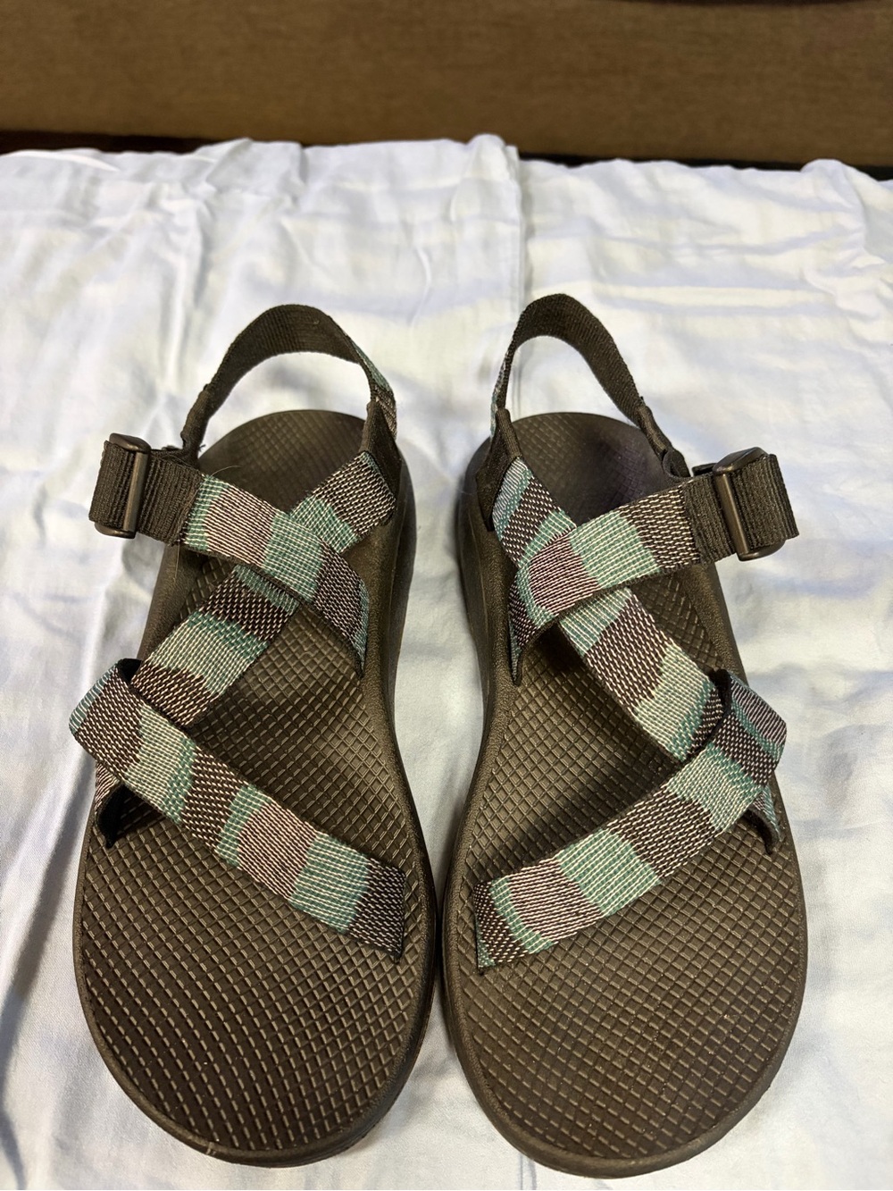 Chaco Men’s Brown Sandals with Mint and Brown Straps